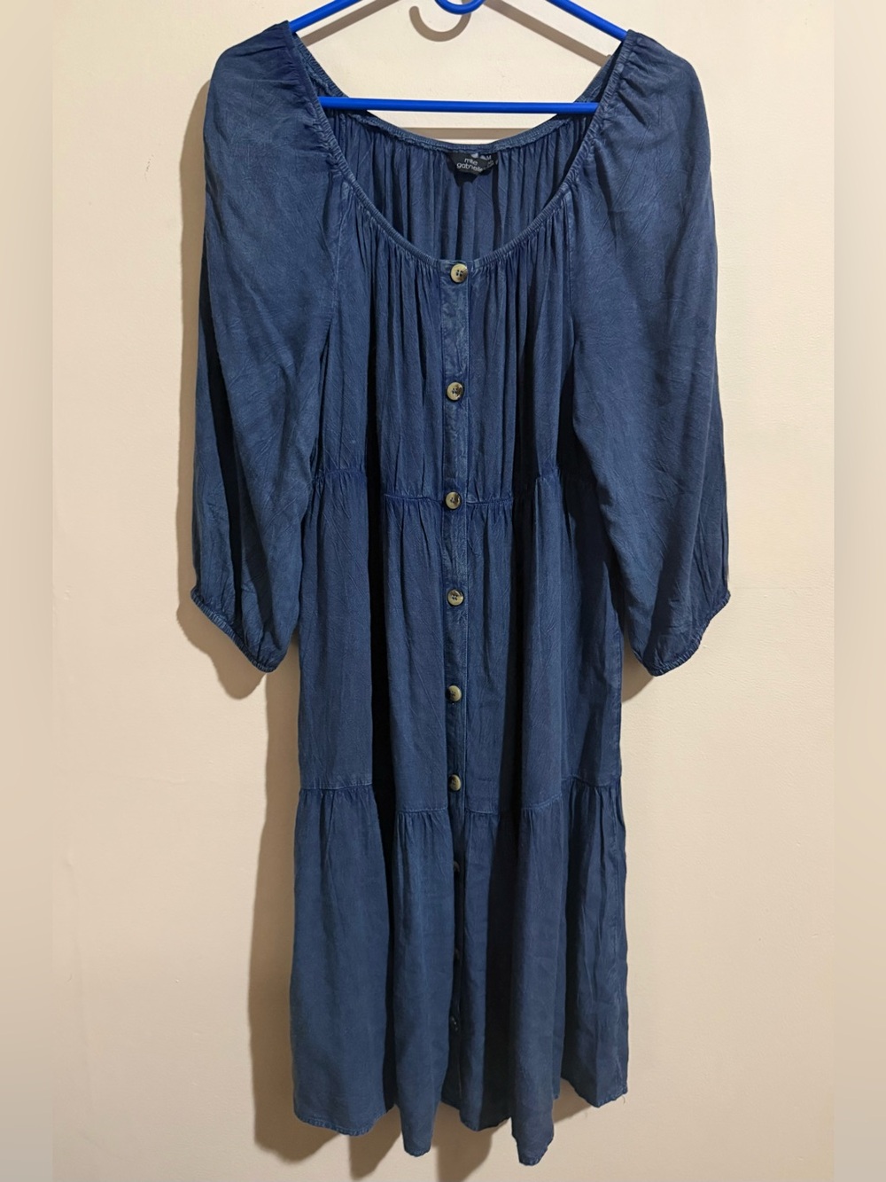 Mlle Gabrielle Navy Button-Front Tiered Midi Dress